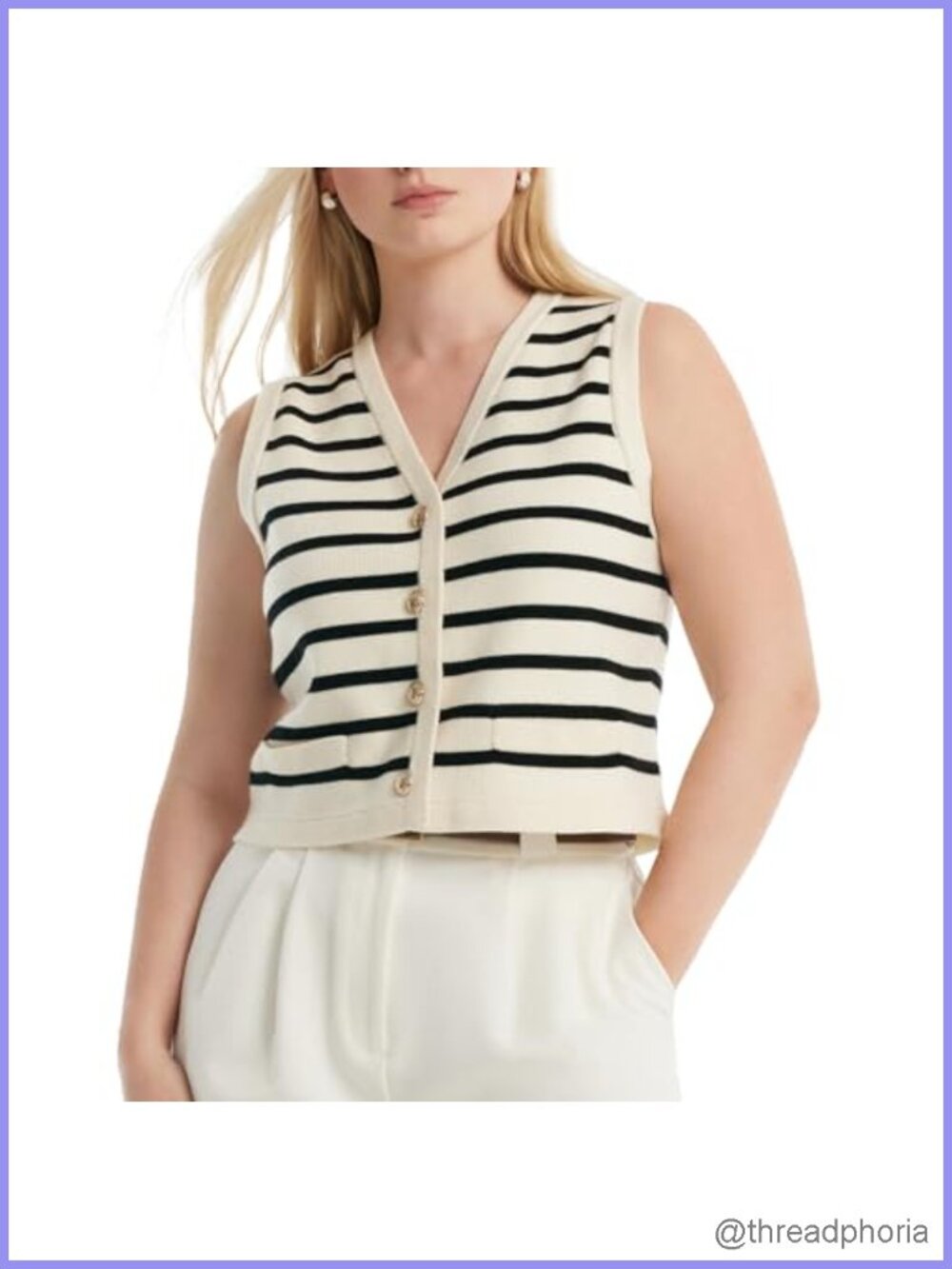 Women's Sleeveless Cropped Knit Vest with Gold Buttons
